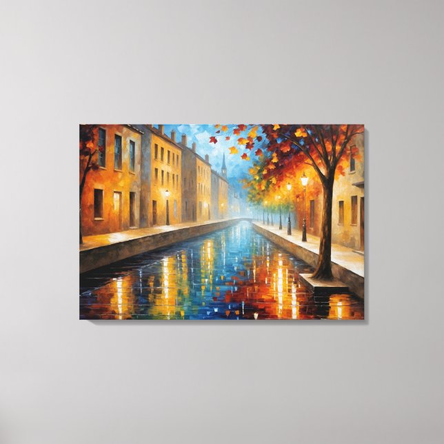 ein Gemälde eines Kanals mit Bäumen und Gebäude Leinwanddruck (Vorderseite)