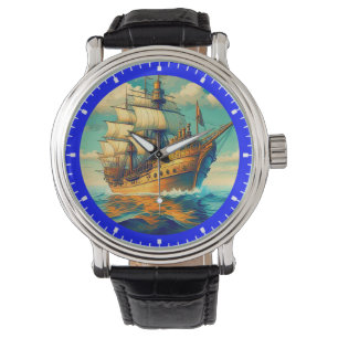 Ein Gemälde eines Schiffes mit den Segeln ab 56350 Armbanduhr