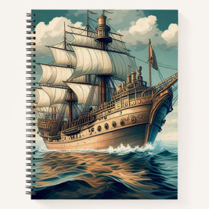Ein Gemälde eines Schiffes mit den Segeln ab 56350 Notizbuch