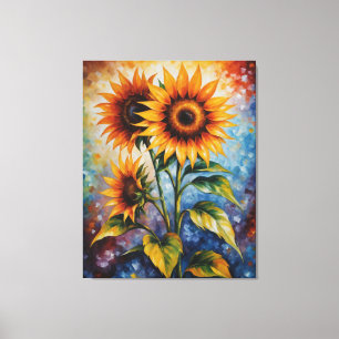 ein Gemälde mit Sonnenblumen auf einem farbenfrohe Leinwanddruck