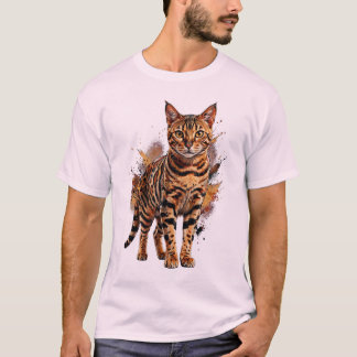 Ein Gemälde mit wachsamen Augen: Eine Bengalkatze  T-Shirt