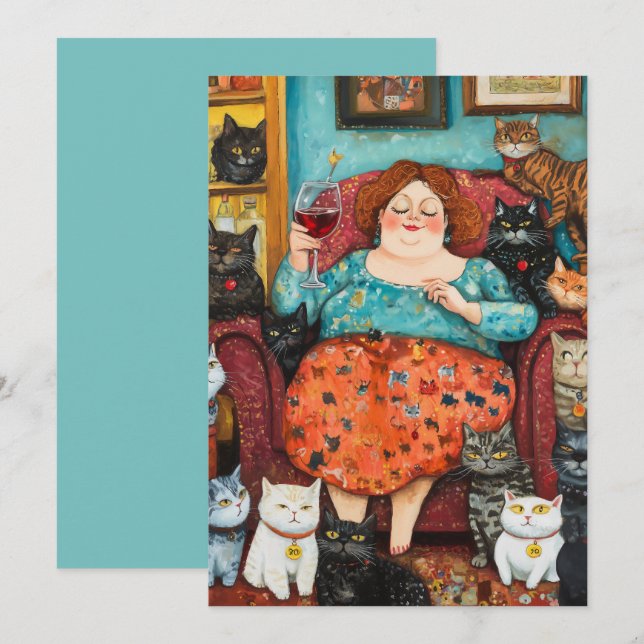 Ein gemütlicher Abend mit kinderloser Cat Lady Einladung (Vorne/Hinten)