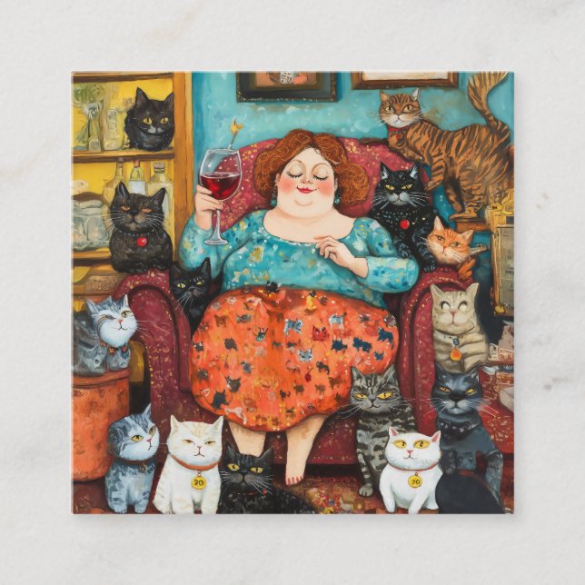 Ein gemütlicher Abend mit kinderloser Cat Lady Quadratische Visitenkarte (Vorderseite)