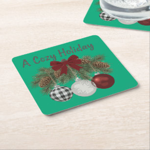 Ein gemütlicher, rustikaler Weihnachtsbaumschmuck  Rechteckiger Pappuntersetzer