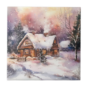 Ein gemütliches Cottage im Winter Fliese