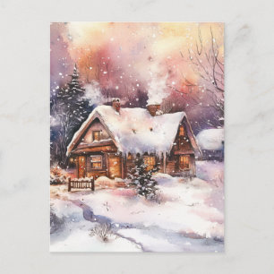 Ein gemütliches Cottage im Winter Postkarte