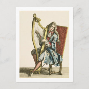 Ein Gentleman spielt Harfe (Gravieren) Postkarte