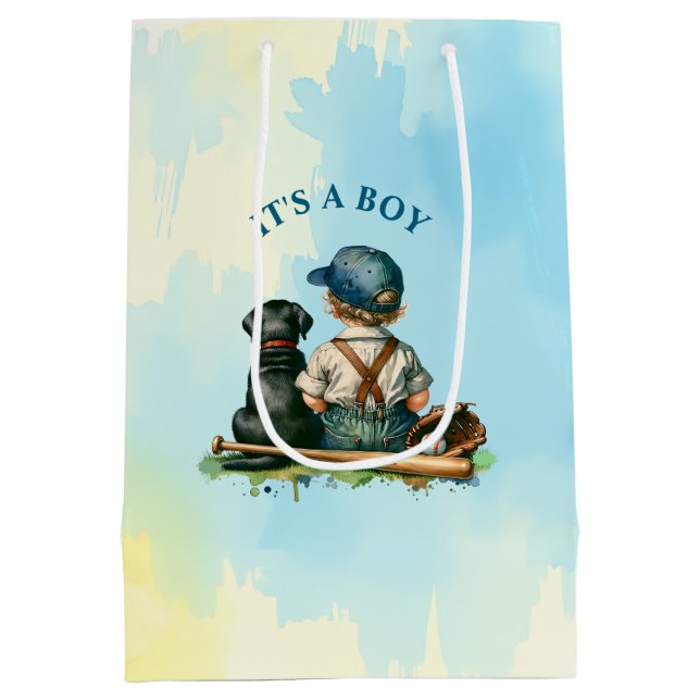 Ein Geschenk für dich | Baseball Themed Baby Dusch Mittlere Geschenktüte (Rückseite)