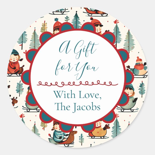 Ein Geschenk für dich | Sledchildren Weihnachten Runder Aufkleber (Vorderseite)