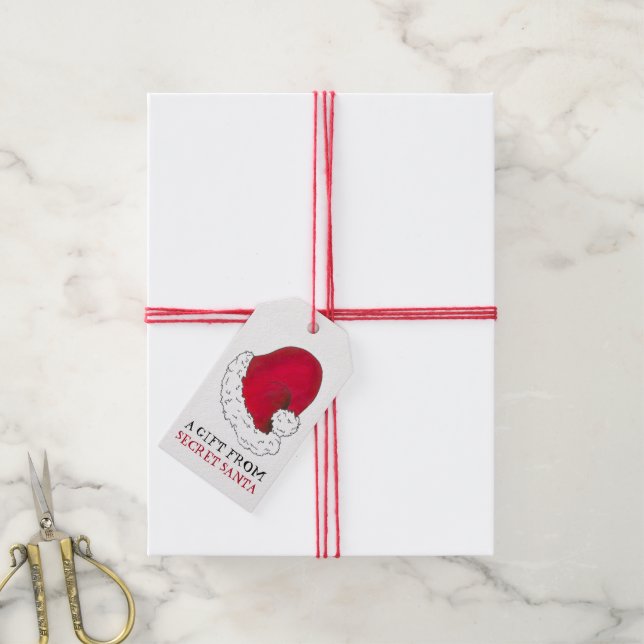 Ein Geschenk von Secret Santa Claus Red Christmas  Geschenkanhänger (Mit Garn)