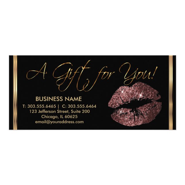 Ein Geschenkgutschein mit dunkler Rose 💋 Lippen Werbekarte (Vorne)