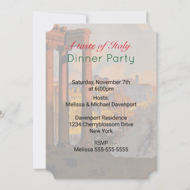 Ein Geschmack von Italien Abendessen Party Einladu Einladung (Vorderseite)