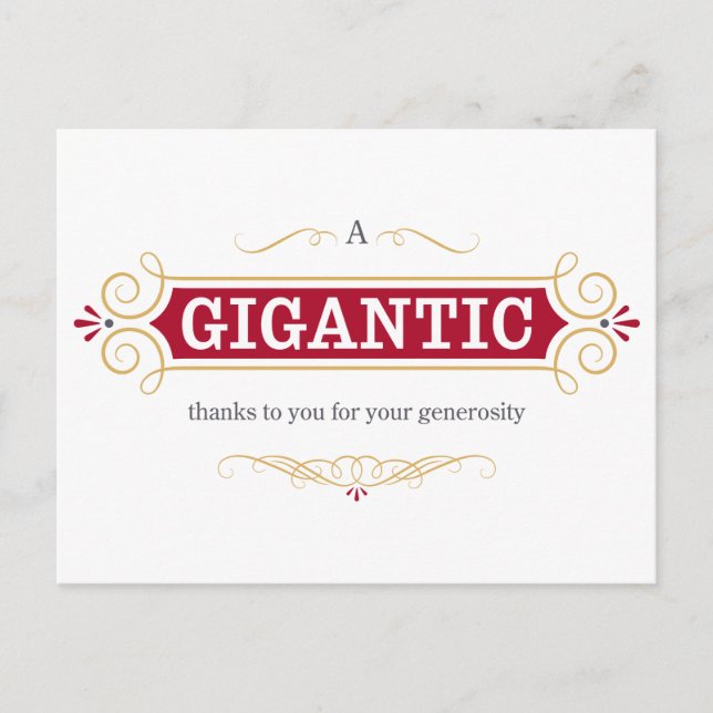 Ein gigantischer Dank für Ihre Großzügigkeit Postkarte (Vorderseite)
