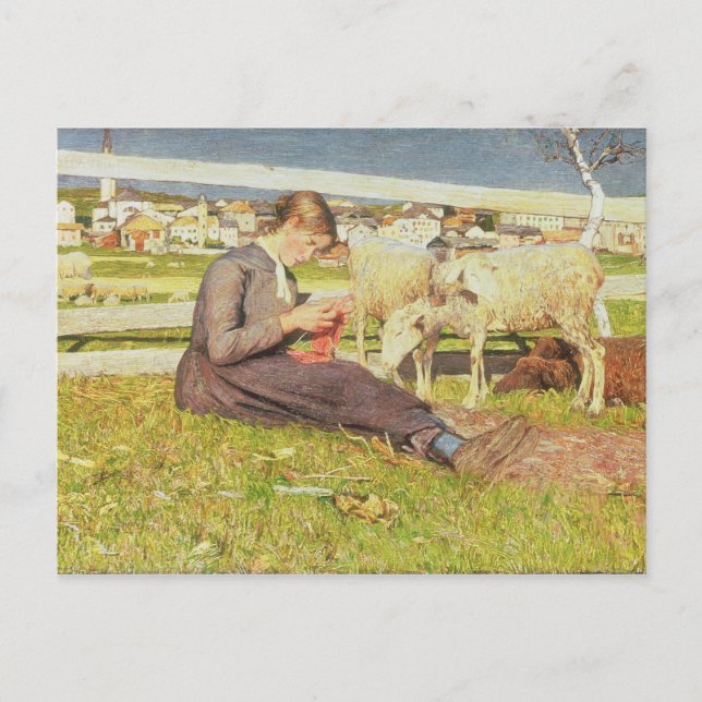 Ein Girl Knitting, 1888 (Öl auf Leinwand) Postkarte (Vorderseite)