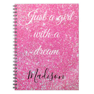 EIN GIRL MIT DREAM-Saum-Hot-Pink-Glitzer Notizblock