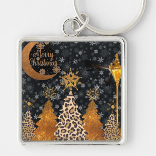Ein glamouröser wilder Leopard-Weihnachten Schlüsselanhänger