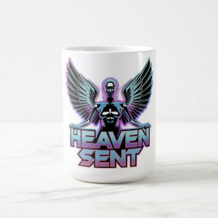 Ein glänzender, metallischer Engel mit Flügeln, Y2 Kaffeetasse