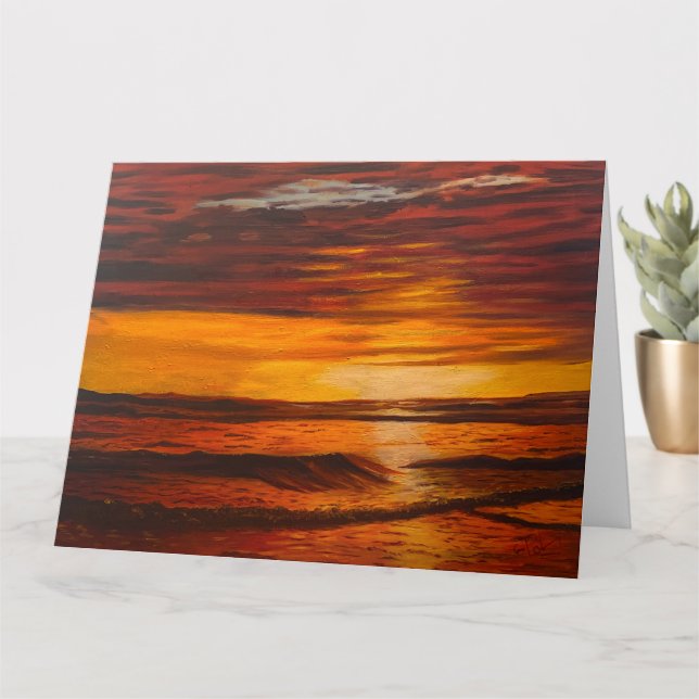 Ein glänzender orangefarbener Sonnenuntergang, dur Karte (Kleine Pflanze)