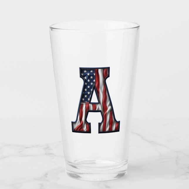Ein Glas mit einem Motiv aus amerikanischer Flagge (Vorderseite)