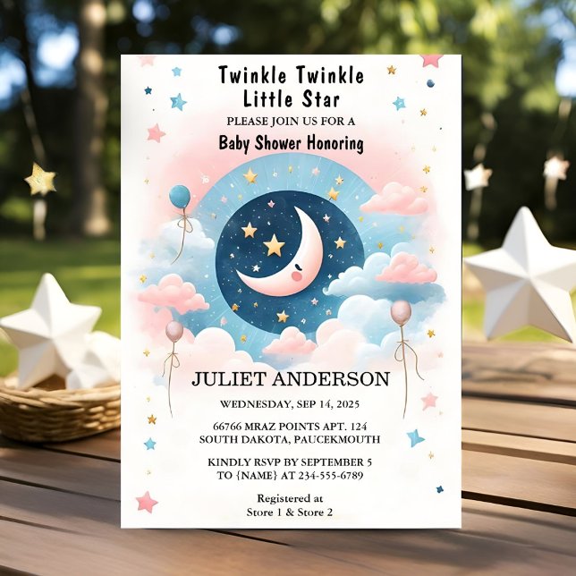 Ein Glitzer Twinkle Twinkle Little Star Baby Dusch Einladung (Von Creator hochgeladen)