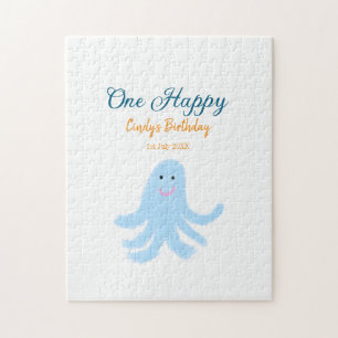 Ein glücklicher blauer Oktopus unter dem Meeresgeb