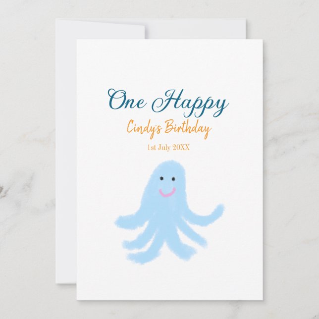 Ein glücklicher blauer Oktopus unter dem Meeresgeb Einladung (Vorderseite)