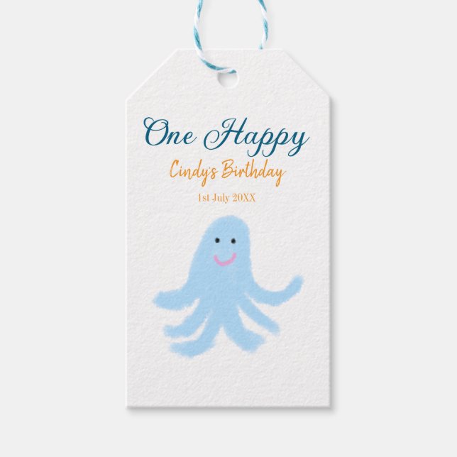 Ein glücklicher blauer Oktopus unter dem Meeresgeb Geschenkanhänger (Vorderseite)