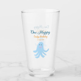 Ein glücklicher blauer Oktopus unter dem Meeresgeb Glas