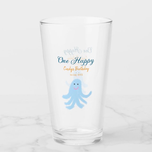 Ein glücklicher blauer Oktopus unter dem Meeresgeb Glas (Vorderseite)