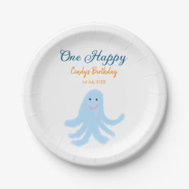 Ein glücklicher blauer Oktopus unter dem Meeresgeb Pappteller