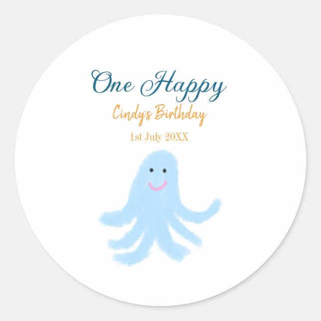 Ein glücklicher blauer Oktopus unter dem Meeresgeb Runder Aufkleber (Vorderseite)
