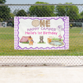 Ein glücklicher Camper lila Wasserfarbe Tier Gebur Banner