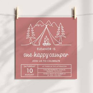 Ein Glücklicher Camper Minimalist Dusty Pink Doodl Einladung