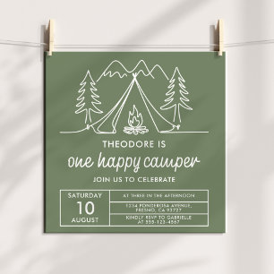 Ein Glücklicher Camper Minimalistisches Hellgrün D Einladung