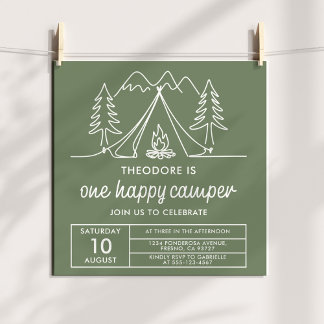 Ein Glücklicher Camper Minimalistisches Hellgrün D Einladung