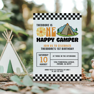 Ein glücklicher Camper Retro 70er Jahre Groovy ein Einladung