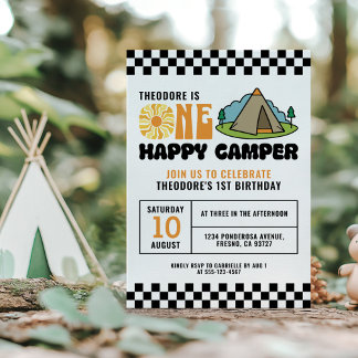 Ein glücklicher Camper Retro 70er Jahre Groovy ein Einladung