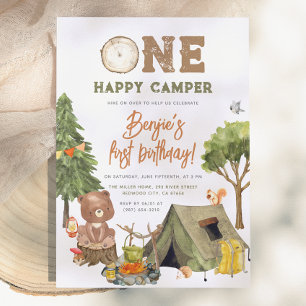 Ein Glücklicher Camper Wald Bär Jungen 1. Geburtst Einladung