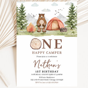 Ein glücklicher Camper Woodland Erster Geburtstag Einladung