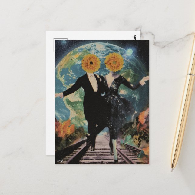 Ein glücklicher Couple Dance Surreal Collage Postkarte (Vorderseite/Rückseite Beispiel)
