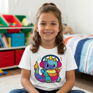 Ein glücklicher Drache mit Kopfhörern, der Musik h T-Shirt