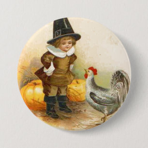 Ein glücklicher Erntedank-Pilger und Plymouth Rock Button