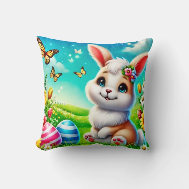 Ein glücklicher Hase Kissen (Vorderseite)