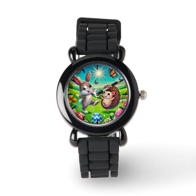 Ein glücklicher Hase und Igel Armbanduhr (Vorderseite)