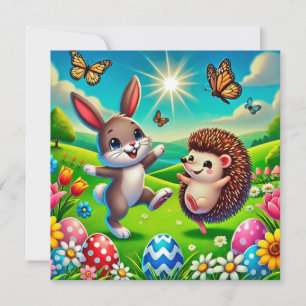 Ein glücklicher Hase und Igel Feiertagskarte