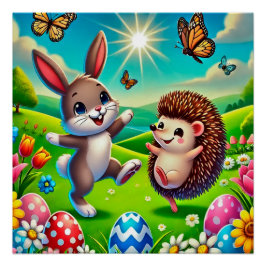 Ein glücklicher Hase und Igel Poster