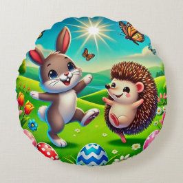 Ein glücklicher Hase und Igel Rundes Kissen