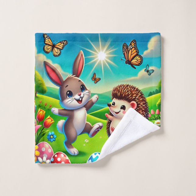 Ein glücklicher Hase und Igel Waschlappen (Waschlappen)