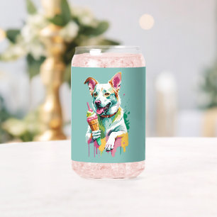 Ein glücklicher Hund, der ein Eis isst Dosenglas