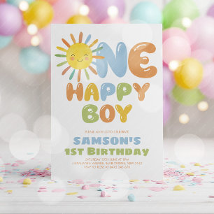 Ein glücklicher Junge Sonn 1. Geburtstag Blau Einladung